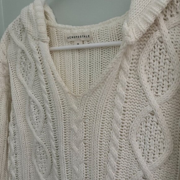 Aeropostale Cream Cable Knit Hoodie Sweater - Size XS - Picture 7 of 10